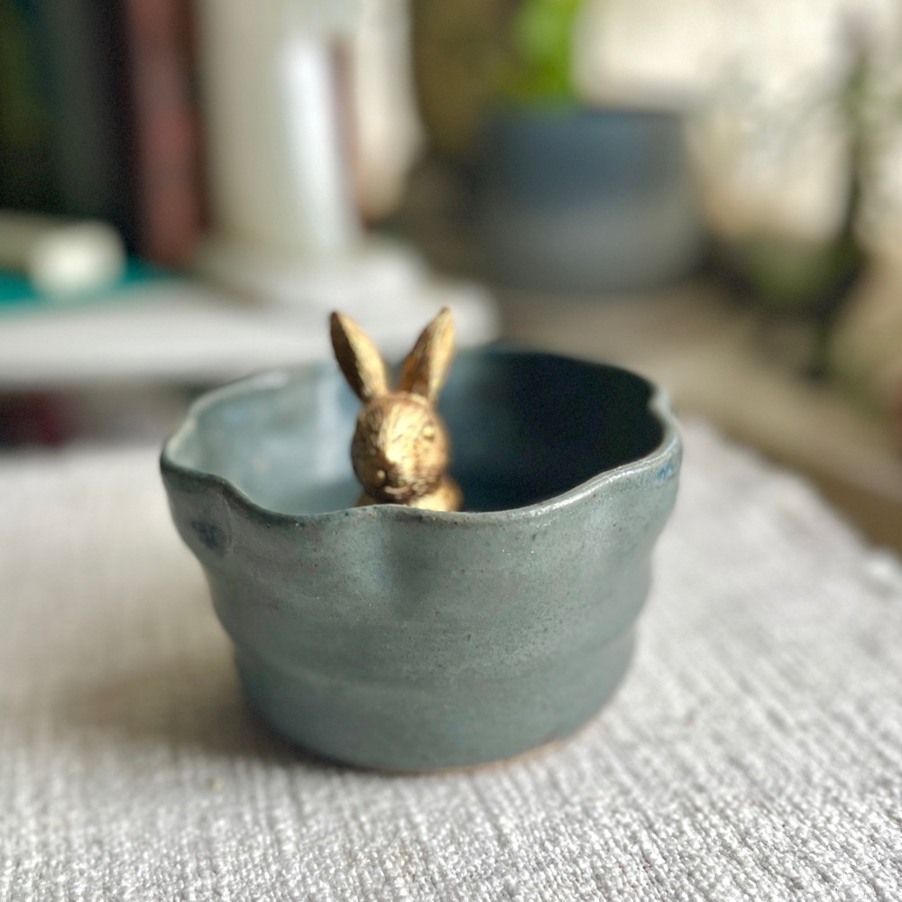 Handcrafted Studio Pottery Blue Bowl 3” Tall - Picture 3 of 9